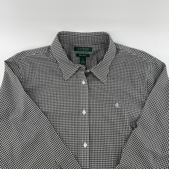 Lauren Ralph Lauren Tops - Lauren Ralph Lauren ECU Women Black White Gingham Check Button Down Blouse 1x